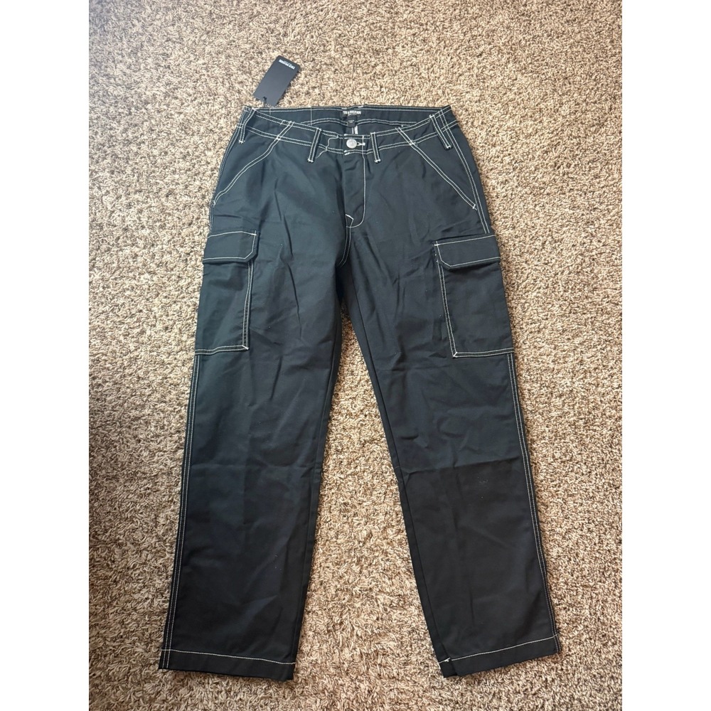 True Religion Mens Straight Ladder SN Cargo Pants Jet Black 701404 Size 32